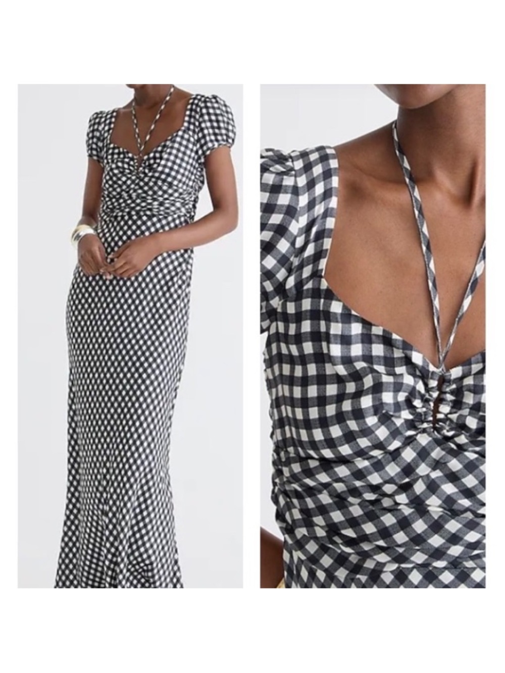 J. Crew Collection NWTs Silk Tie Neck Cap Sleeve Maxi Dress Gingham size 4 Black - Picture 4 of 13